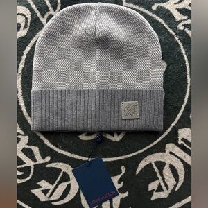 Louis Vuitton Gray Checkered Knit Hat